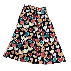 Vintage Coldwater Creek Black Mulitcolor Heart Print Button Up Maxi Skirt Size M